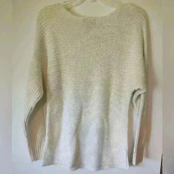 ANA Women's Long Sleeve Pullover Sweater, Size M, Off White with Gold Threads - Picture 4 of 6